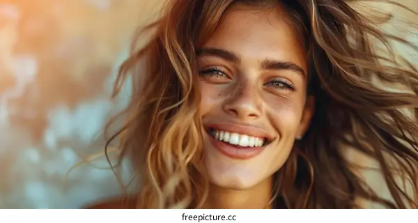 Smiling Woman With Windblown Hair