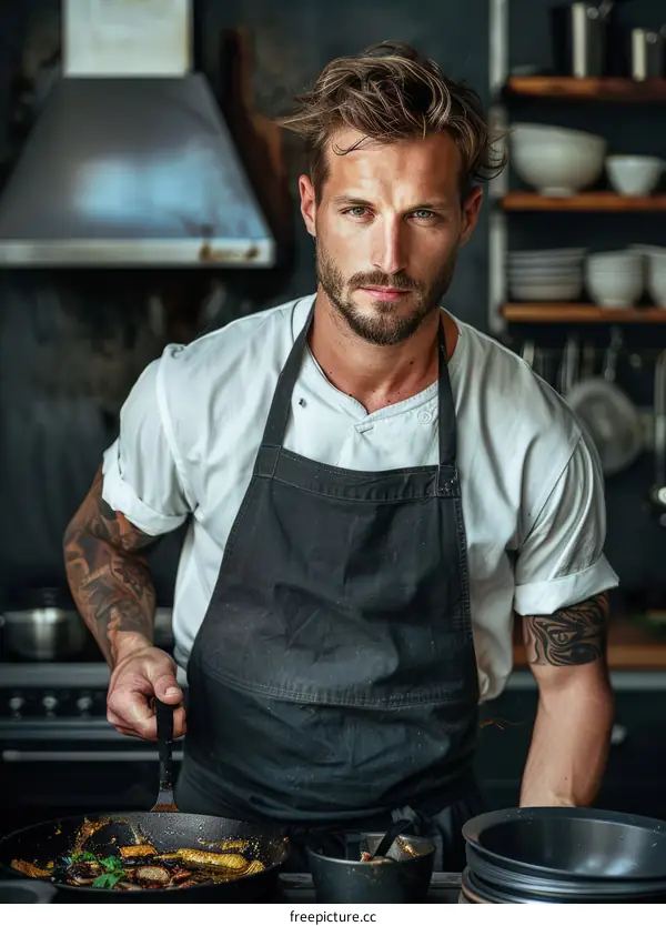 Confident male chef in the kitchen