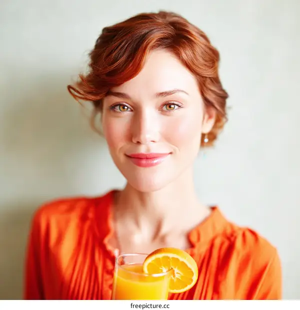 Woman Holding Orange Juice in Close-up Portrait