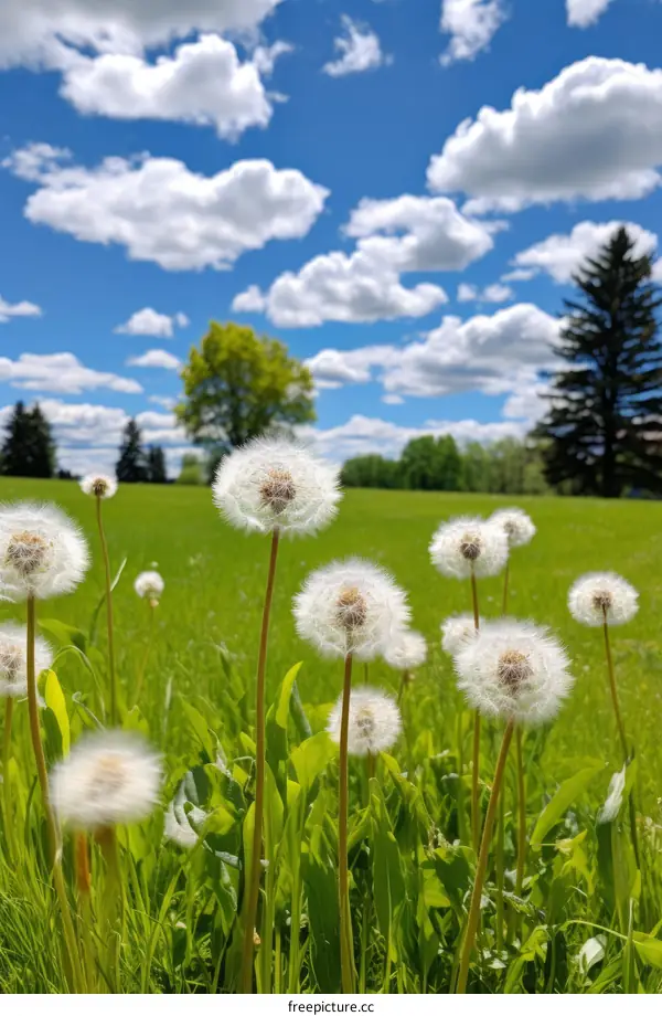 Dandelion Seeds in a Meadow on a Summer Day