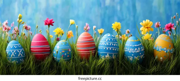 Colorful Easter Eggs in Grassy Meadow