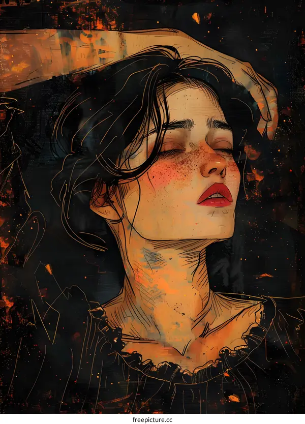 portrait of a girl with freckles and black hair