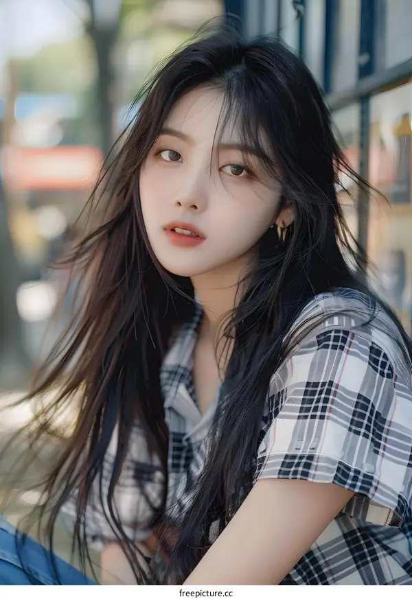 Portrait of a Young Asian Woman with Long Black Hair