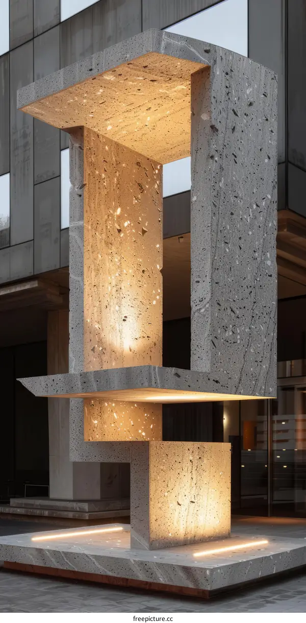 Concrete Portal Sculpture Illuminated at Night