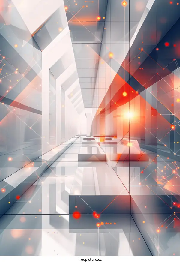 Abstract Futuristic Architecture with Red Glowing Elements