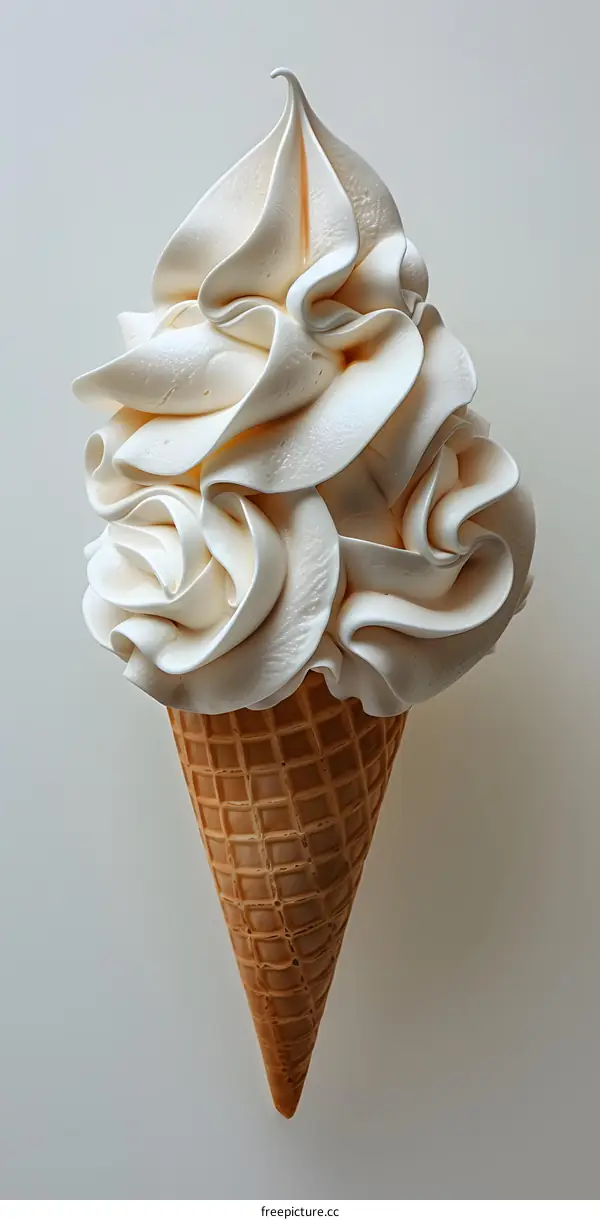 Close-up of a vanilla soft serve ice cream cone