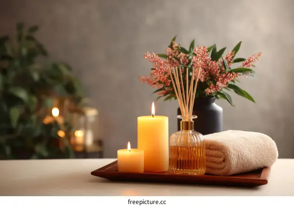 Relaxing Spa Ambiance with Candles and Diffuser