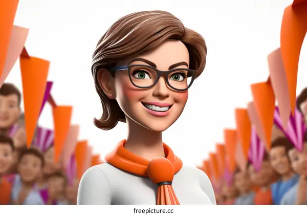 Confident businesswoman with crowd of supporters