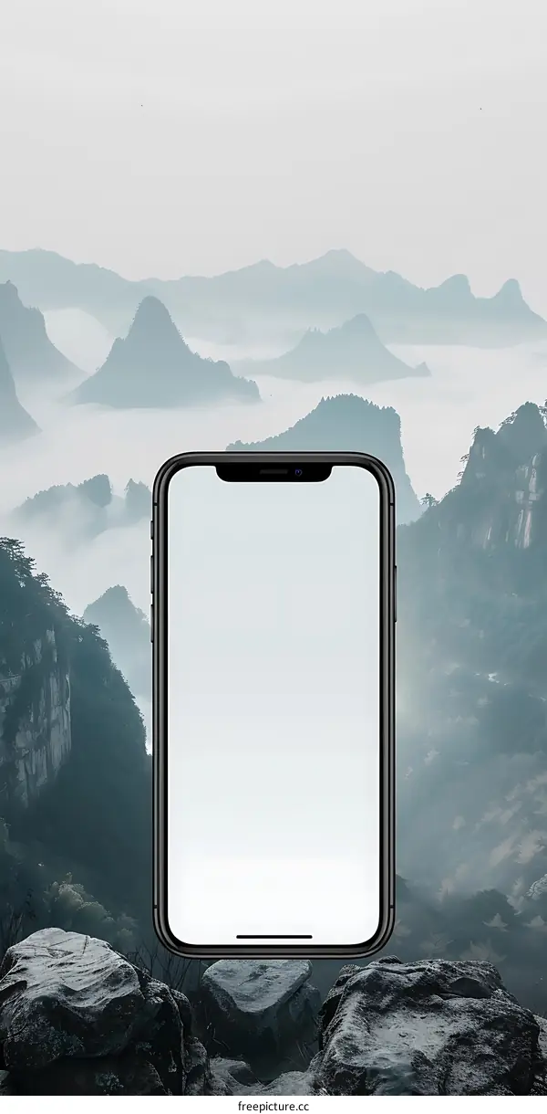 Mobile Phone on Mountain Landscape