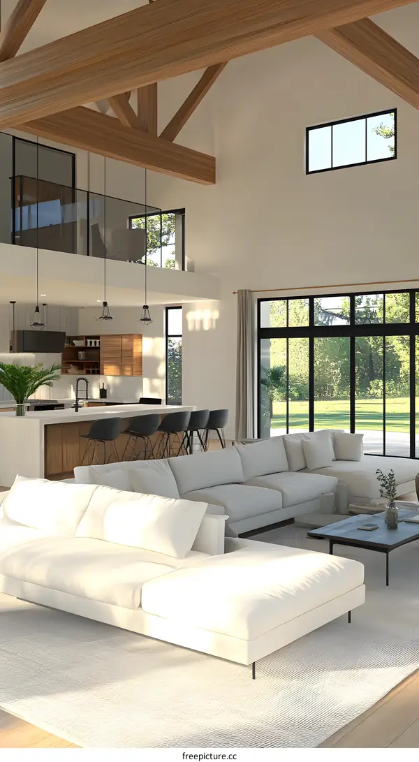 Modern Living Room with Large Windows and High Ceiling