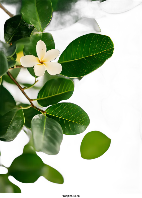 [Transparent Background PNG]White Flower and Green Leaves in a Tropical Garden