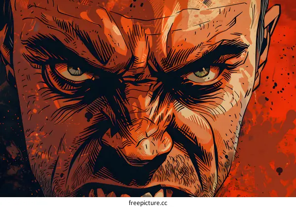 Illustration of a mans face with a red background