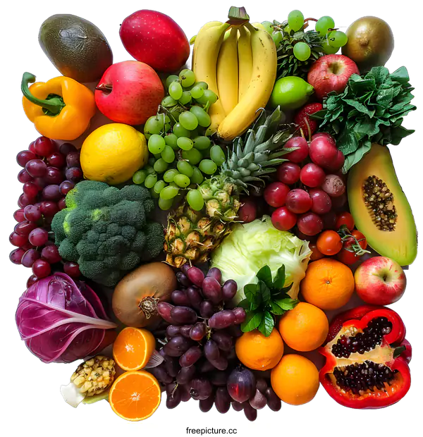 [Transparent Background PNG]Variety of Fruits and Vegetables on White Background