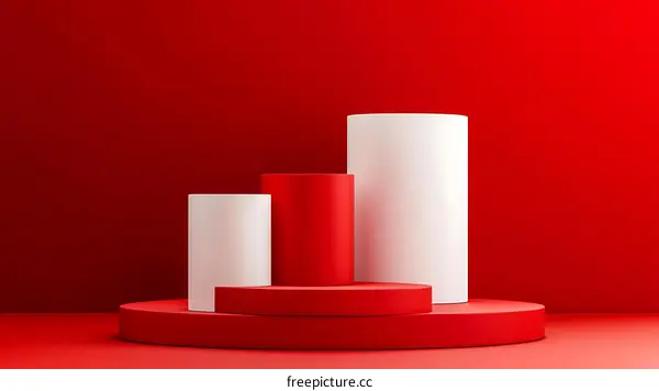 Red and White Cylindrical Product Display Stand