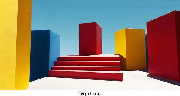Minimalist Abstract Architecture with Red Yellow and Blue Color Blocks