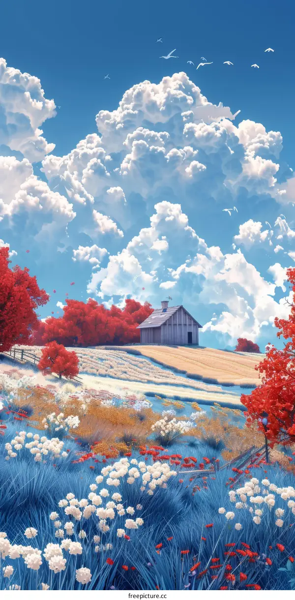 Autumn Ambiance: Tranquil Cottage Amidst Vibrant Foliage