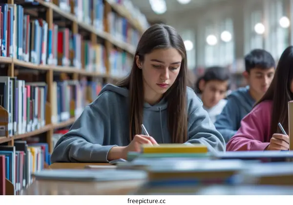 Studying in the library