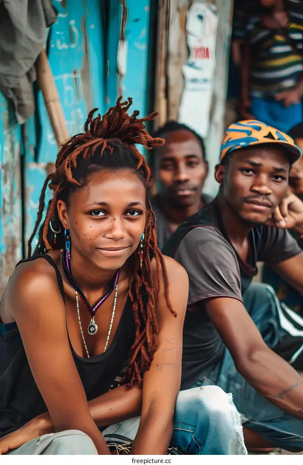 Portrait of Three Young People in Front of a Blue Wall