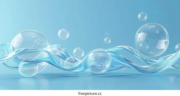 3D rendering of blue water wave with bubbles