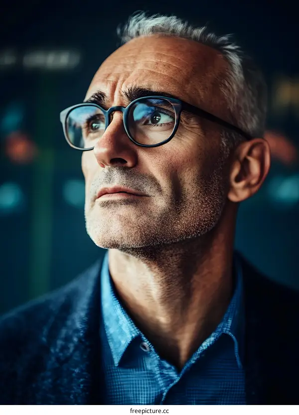 Thoughtful Businessman Looking Upward, Close Up