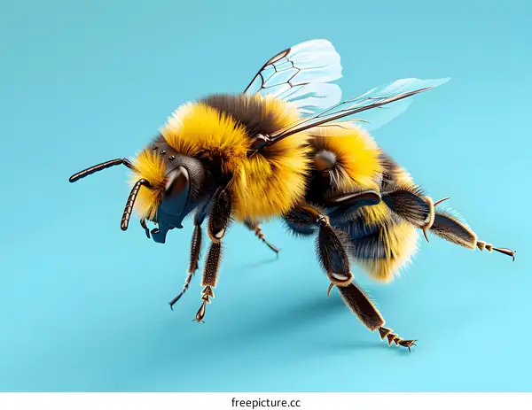 Bumblebee on Blue Background
