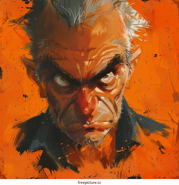 Angry Elderly Man Portrait Illustration