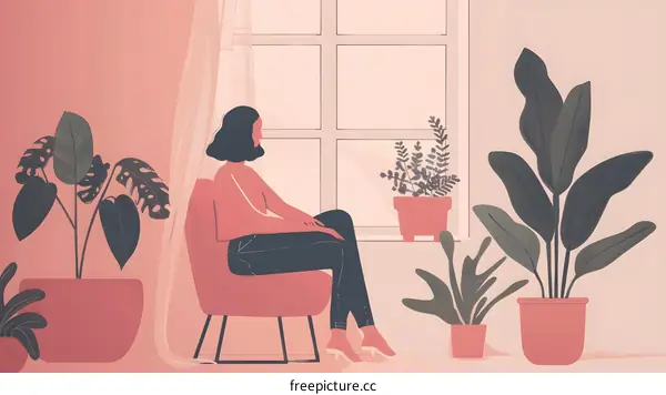 Woman Sitting in a Chair with Plants