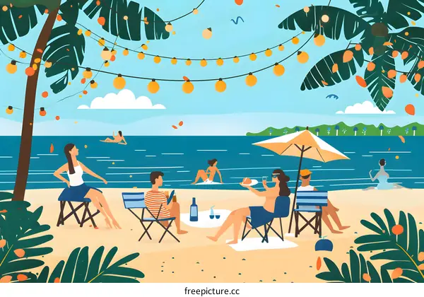 Beach Party Illustration With Friends