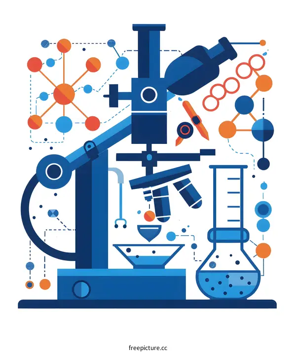Microscope and Beaker Science Illustration