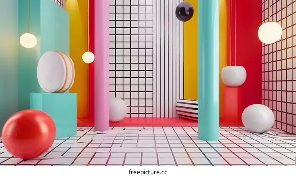 Colorful Geometric Shapes Room Design 3D Render
