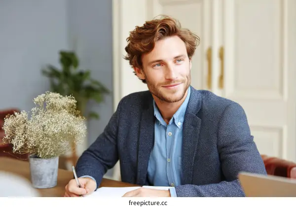 Business Meeting Caucasian Man Writing