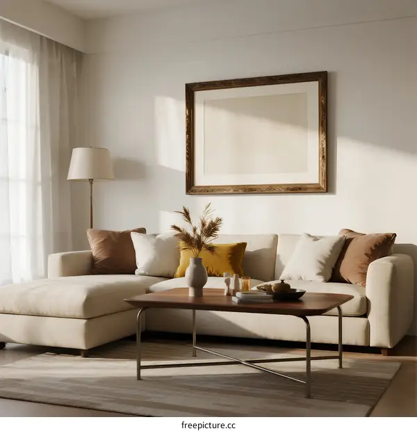 Modern Living Room with Sectional Sofa and Decorative Pillows