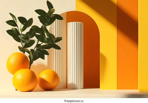 Orange Fruit Minimalist 3D Render Aesthetic Still Life