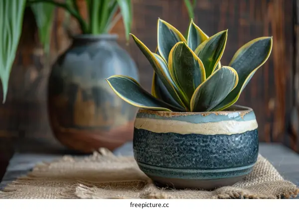 Snake Plant Still Life in Ceramic Pot