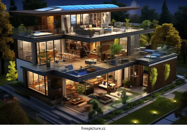 A stunning modern house with a pool and a terrace