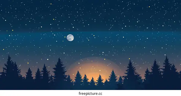 Night Sky With Silhouetted Trees and Moon