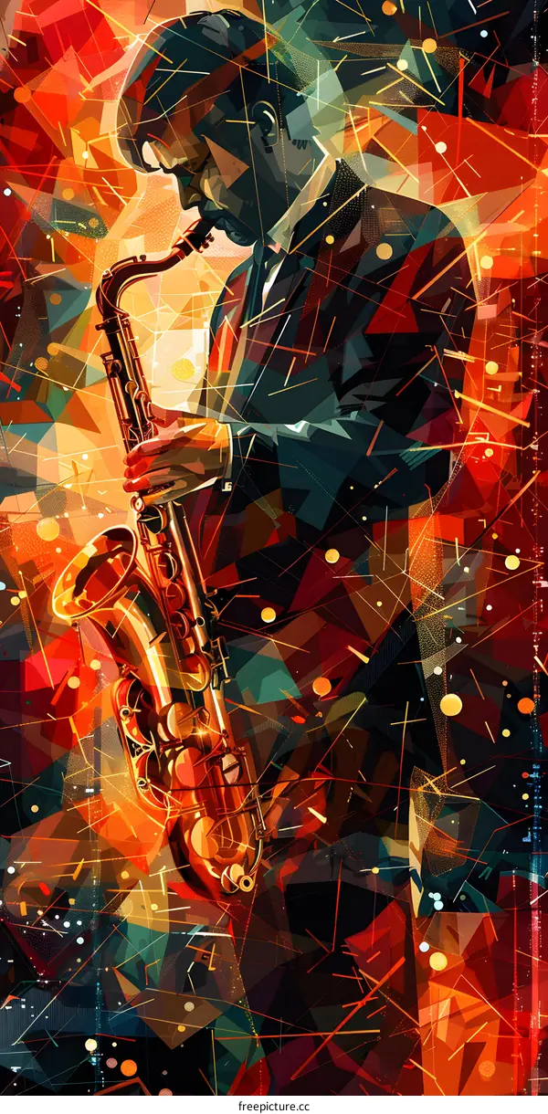 A man playing the saxophone with abstract background