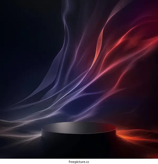 Black podium with colorful abstract background