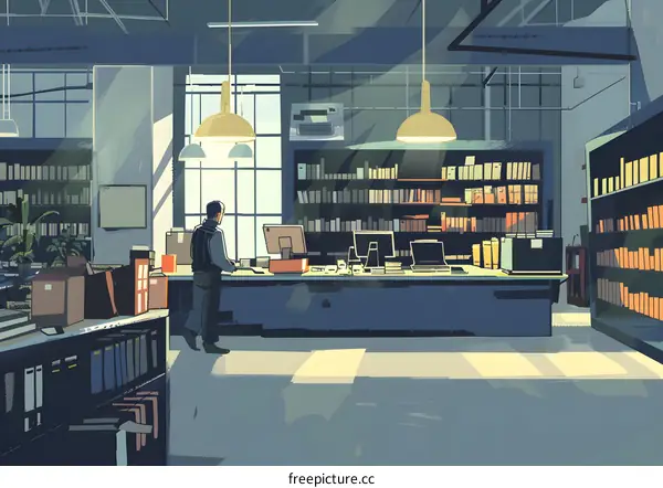 A Man Working Behind The Counter of a Bookstore