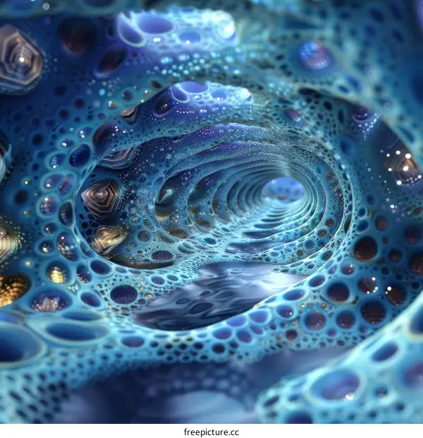Abstract Blue Tunnel: A Futuristic Organic Journey