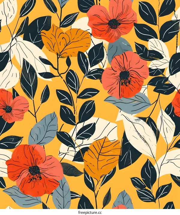 Floral Pattern With Yellow Background