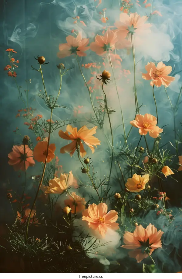 ethereal orange flower field