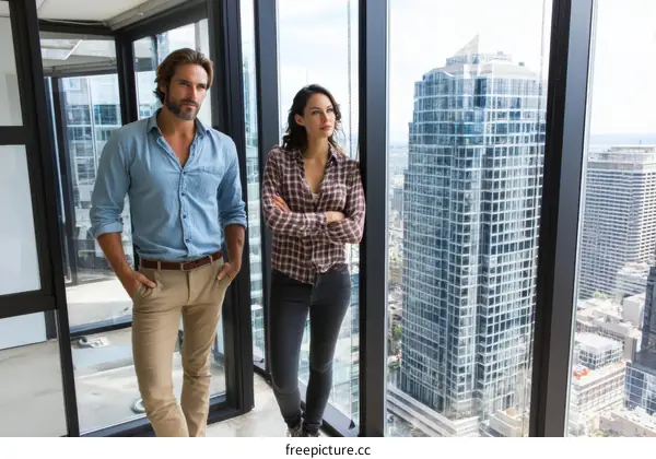 Business Couple Looking at City Skyline