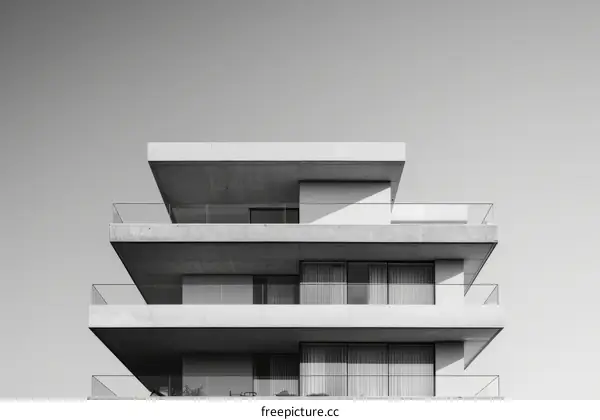 Contemporary concrete brutalist building with geometric patterns