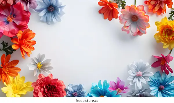 Colorful Flowers Border on White Background