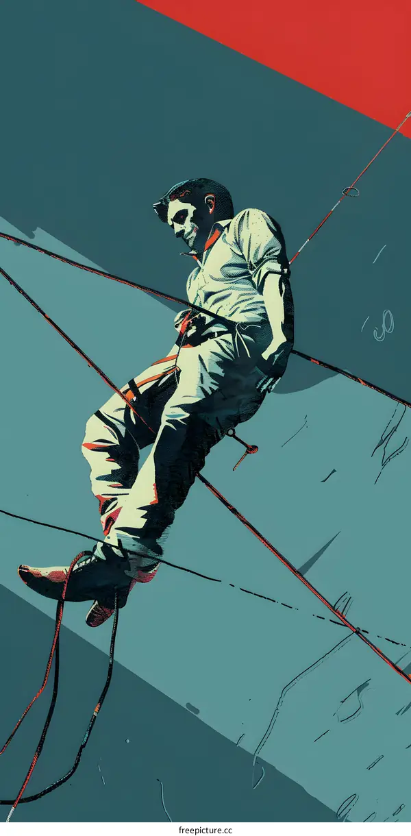 Man Hanging on Rope Illustration