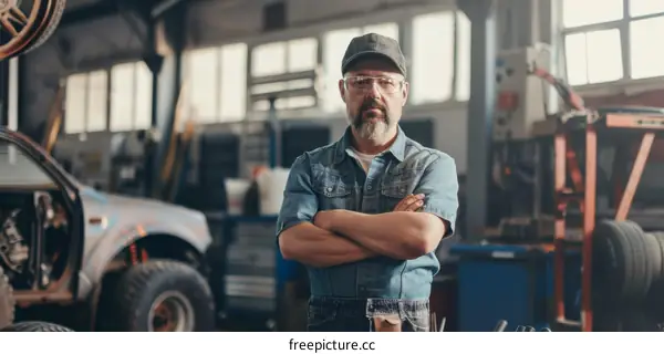 Portrait of a mechanic in a garage