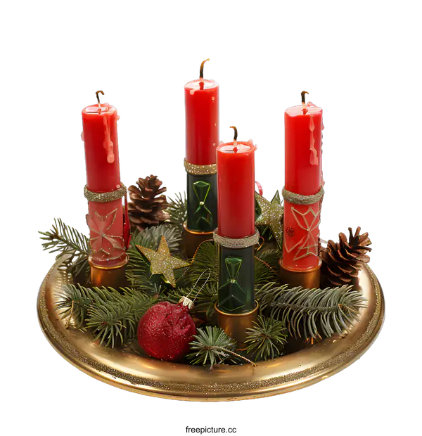 [Transparent Background PNG]Christmas Advent Wreath with Four Red Candles