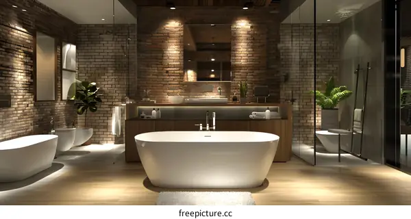 Modern Brick Wall Bathroom with Luxurious Features