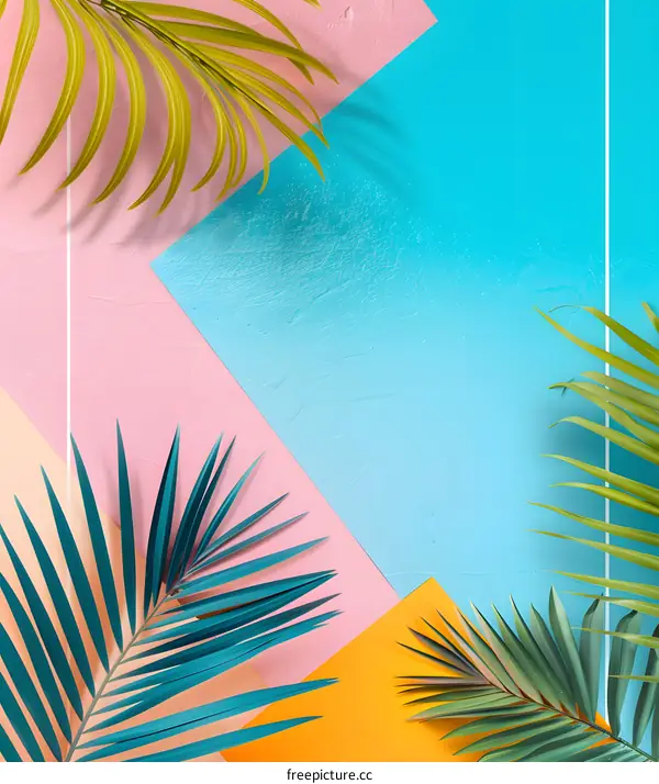 Tropical Palm Leaves on Colorful Background